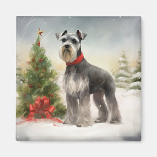 Aimant Schnauzer Chien à Noël de neige