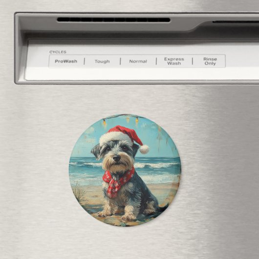 Aimant Schnauzer Chien Noël Plage Vintage (In Situ (Lave-vaisselle))