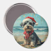 Aimant Schnauzer Chien Noël Plage Vintage (Recto/Verso)