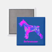Aimant Schnauzer Chien Silhouette fou rose chaud et bleu (Recto/Verso)