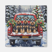 Aimant Schnauzer Christmas Red Truck Holiday (Devant)