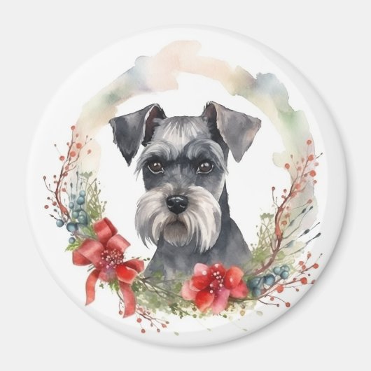 Aimant Schnauzer Christmas Wreath Festive Pup (Devant)