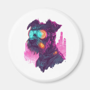 Aimant Schnauzer Cyberpunk � Chien Néon Futuriste