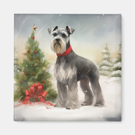 Aimant Schnauzer dans la neige à Noël (Devant)