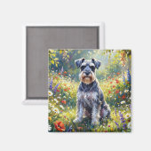 Aimant Schnauzer dans une prairie de fleurs sauvages (Recto/Verso)