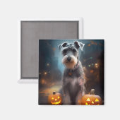 Aimant Schnauzer d'Halloween avec la peur Citrouille (Recto/Verso)