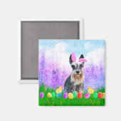 Aimant Schnauzer miniature avec oeufs de Pâques Poussins (Recto/Verso)