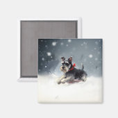 Aimant Schnauzer miniature neige de Noël hiver (Recto/Verso)