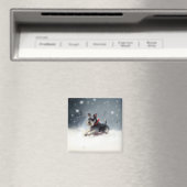 Aimant Schnauzer miniature neige de Noël hiver (In Situ (Lave-vaisselle))