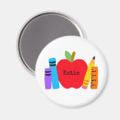 Aimant School Kids Teacher NAME Apple Books Pencils Fun (Recto/Verso)