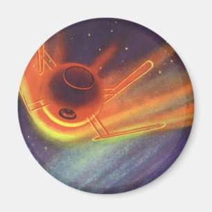 Aimant Science-fiction vintage, Fusée brillante dans l'es