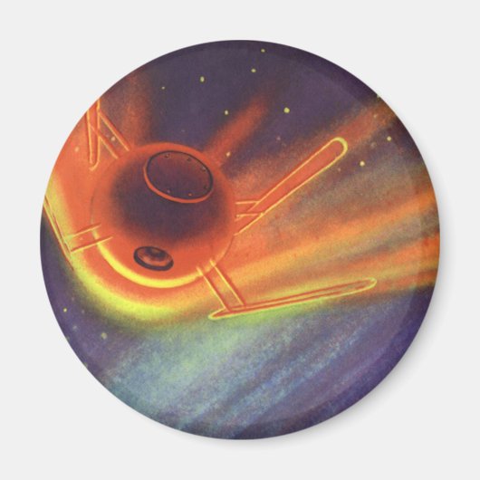 Aimant Science-fiction vintage, Fusée brillante dans l'es (Devant)