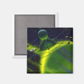 Aimant Science-fiction vintage Planète verte avec vaissea (Recto/Verso)