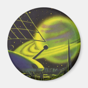 Aimant Science-fiction vintage Planète verte néon avec an