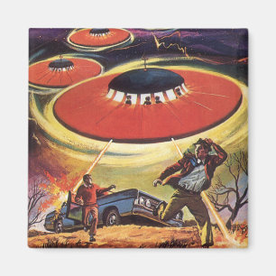 Aimant Science-fiction vintage, Sci Fi UFO Alien Invasion