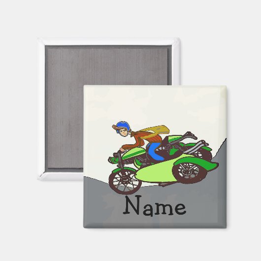 Aimant Scooter, sidecar, ajouter un nom (Recto/Verso)