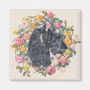 Aimant Scottie Bonnie secourue sur Floral Arrière - plan