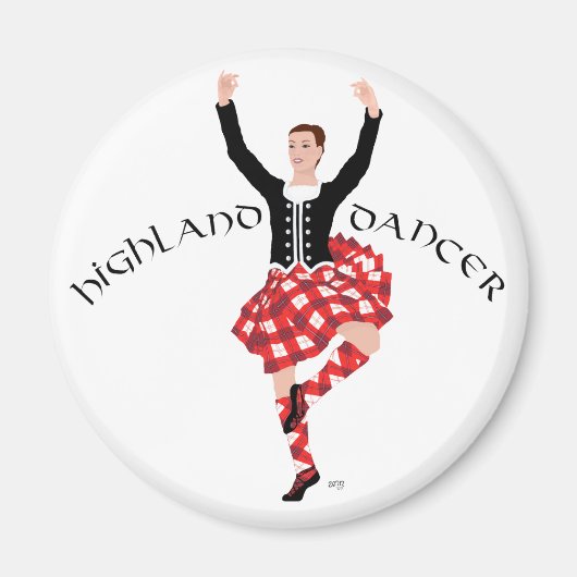 Aimant Scottish Highland Dancer rouge et noir (Devant)