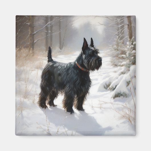 Aimant Scottish Terrier Laisser Il Neige Noël (Devant)