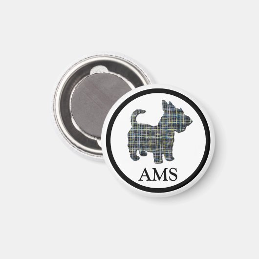 Aimant Scottish Terrier Scottie Chien Silhouette Y&B Grid (Recto/Verso)