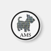 Aimant Scottish Terrier Scottie Chien Silhouette Y&B Grid (Devant)