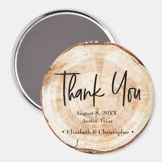 Aimant Script de Merci coupé en bois rustique Mariage (Recto/Verso)