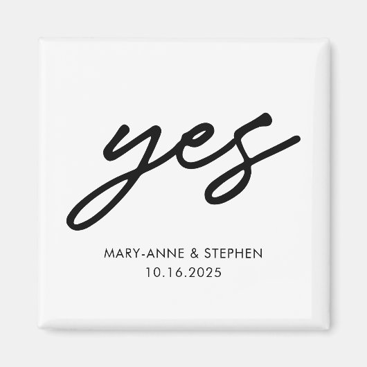 Aimant Script moderne Oui Mariage Fiançailles Enregistrer (Devant)