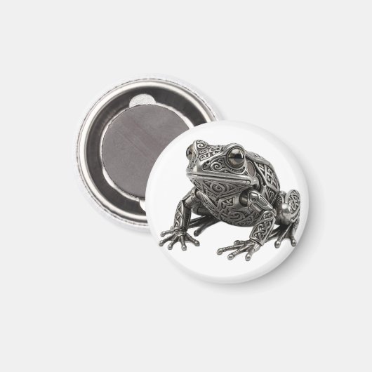 Aimant Sculpture mécanique d'une grenouille en argent cel (Recto/Verso)