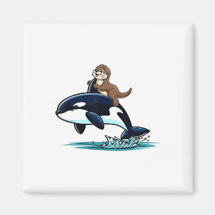 Aimant Sea Otter Riding Orca Costume Amoureux des animaux