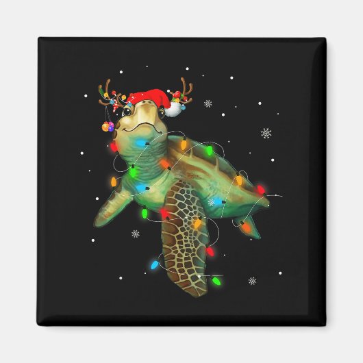 Aimant Sea Turtle Christmas Lights Funny Santa Hat Merry (Devant)