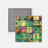 Aimant Seamless Merry Christmas Snowflake dark green colo (Recto/Verso)