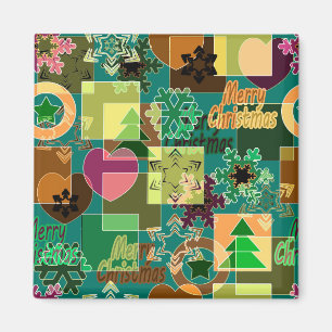 Aimant Seamless Merry Christmas Snowflake dark green colo