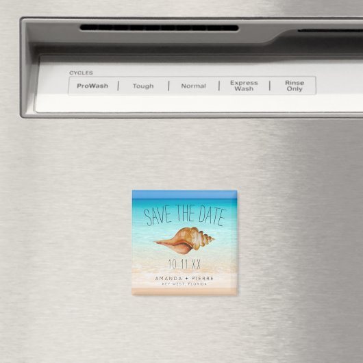 Aimant Seashell Beach Wedding Enregistrer la date (In Situ (Lave-vaisselle))