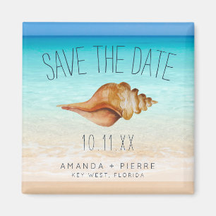 Aimant Seashell Beach Wedding Enregistrer la date