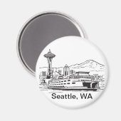 Aimant Seattle Ferry & Skyline Line Art Washington State (Recto/Verso)