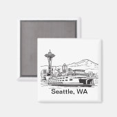 Aimant Seattle Ferry & Skyline Washington State Line Art (Recto/Verso)