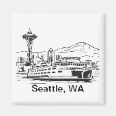 Aimant Seattle Ferry & Skyline Washington State Line Art (Devant)
