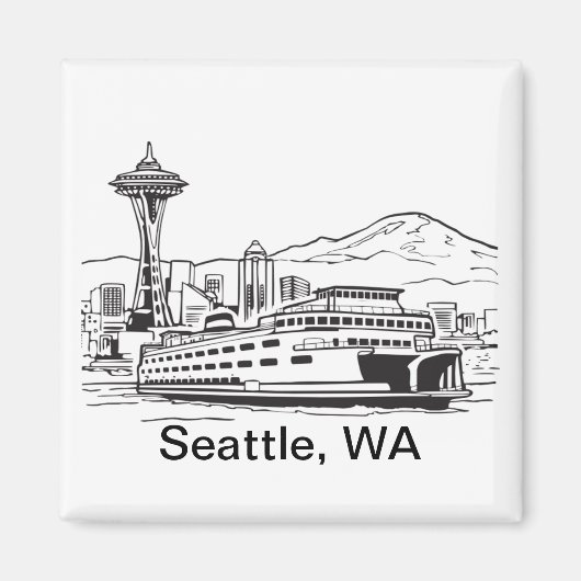 Aimant Seattle Ferry & Skyline Washington State Line Art (Devant)
