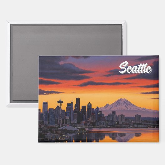 Aimant Seattle Washington Mt Rainier Sunset (Recto/Verso)