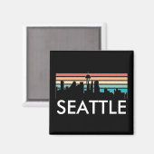 Aimant Seattle Washington Retro Sunset Skyline tendance (Recto/Verso)