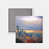 Aimant Seattle Washington Skyline à Sunset TEXT SEATTLE (Recto/Verso)