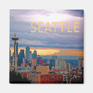 Aimant Seattle Washington Skyline à Sunset TEXT SEATTLE