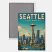 Aimant ☕ Seattle Washington Souvenir de vacances rétro (Recto/Verso)