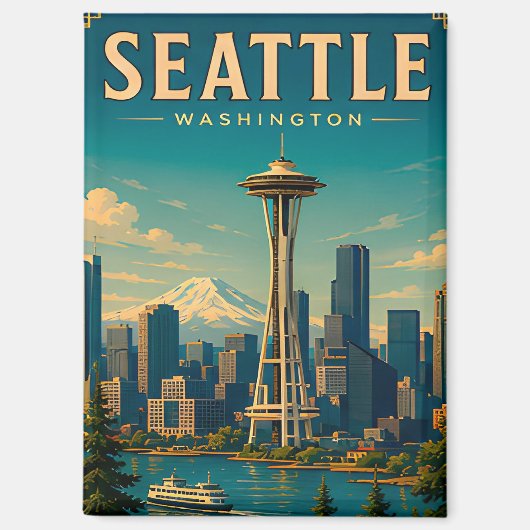 Aimant ☕ Seattle Washington Souvenir de vacances rétro (Recto)