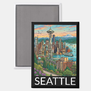 Aimant Seattle, Washington Vue de ville de voyage vintage
