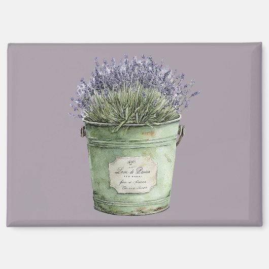 Aimant Seau vert blanc Fleurs de lavande (Recto)