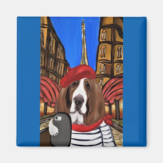 Aimant Selfie de Basset Hound (Devant)