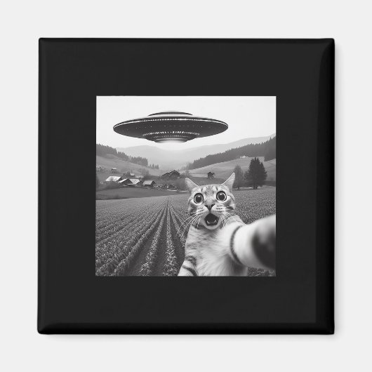 Aimant Selfie De Chat Avec Alien Ufo Drôle Cadeaux De Cha (Devant)