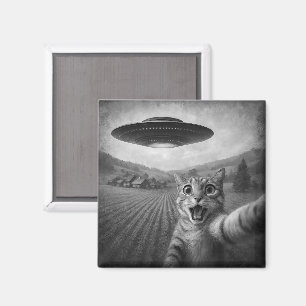 Aimant Selfie De Chat Avec Alien UFO Drôle Cadeaux De Cha