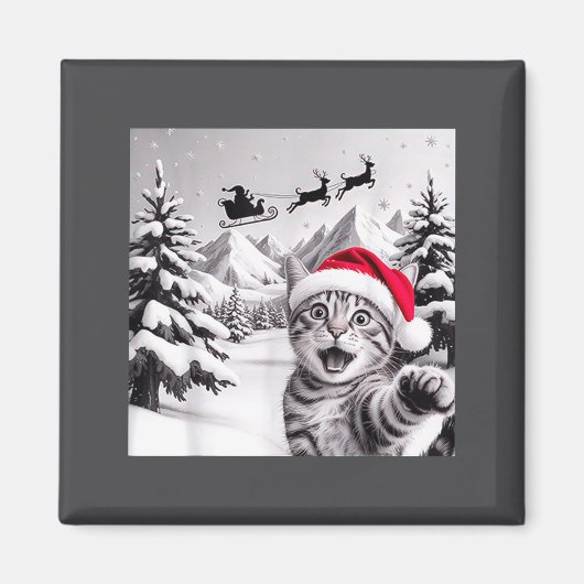 Aimant Selfie de chat avec le Père Noël (Devant)